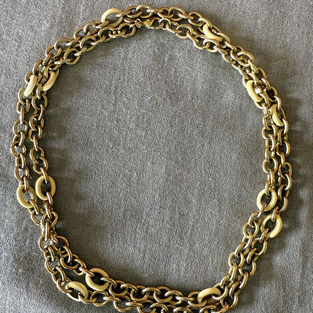J Crew Costume Gold Chain Necklace with White Link Accents